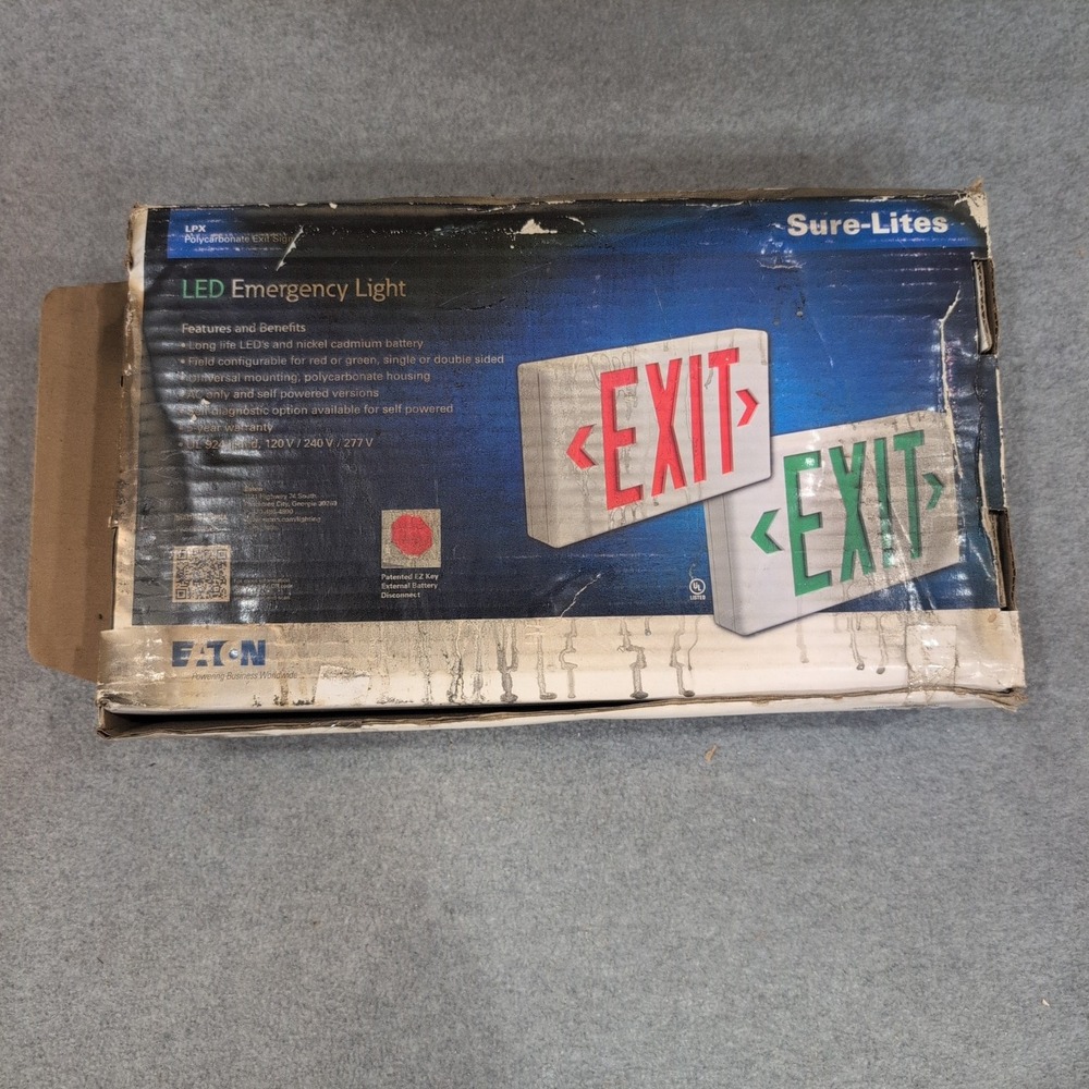 Sure-Lites LPX7 LED Emergency Exit Sign Red Green Polycarbonate Eaton NA307 - Picture 1 of 4